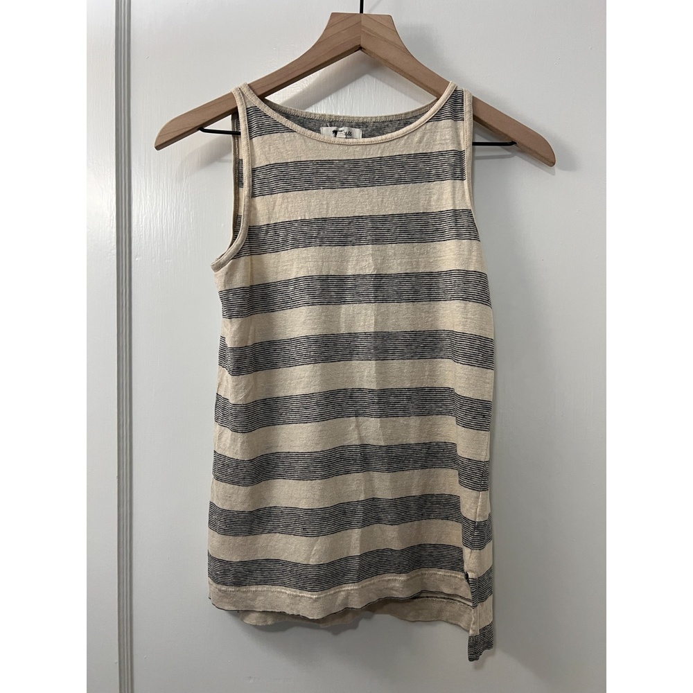 Madewell Women's Beige Black Stripe Linen High Neck Sleeveless Tank Top Size XXS